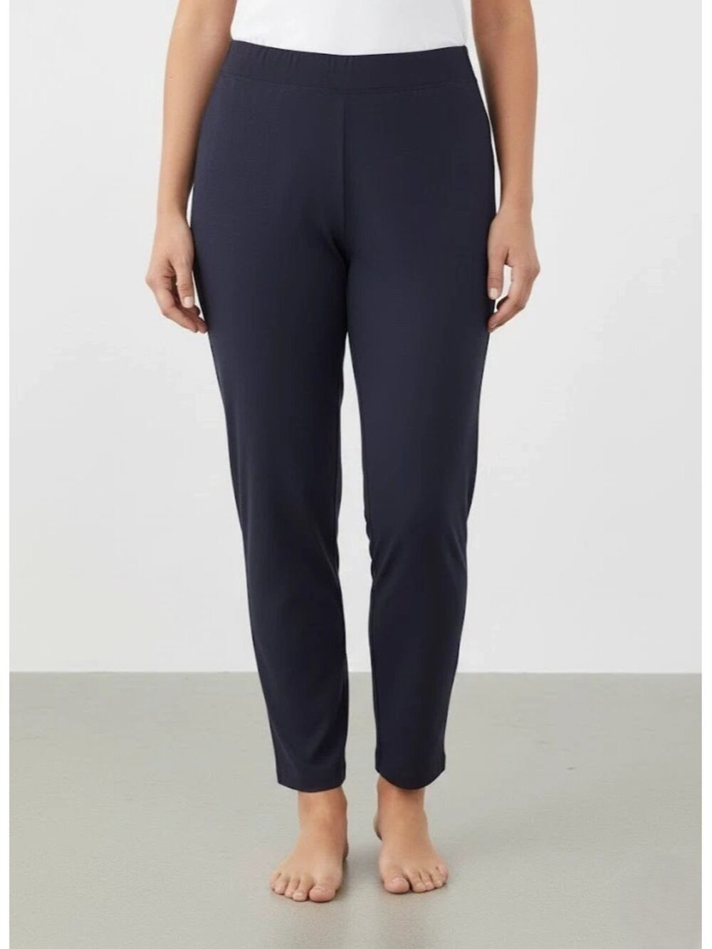NWT Eileen Fisher Slim Ankle in Midnight Blue Washable Stretch Crepe Pants L
